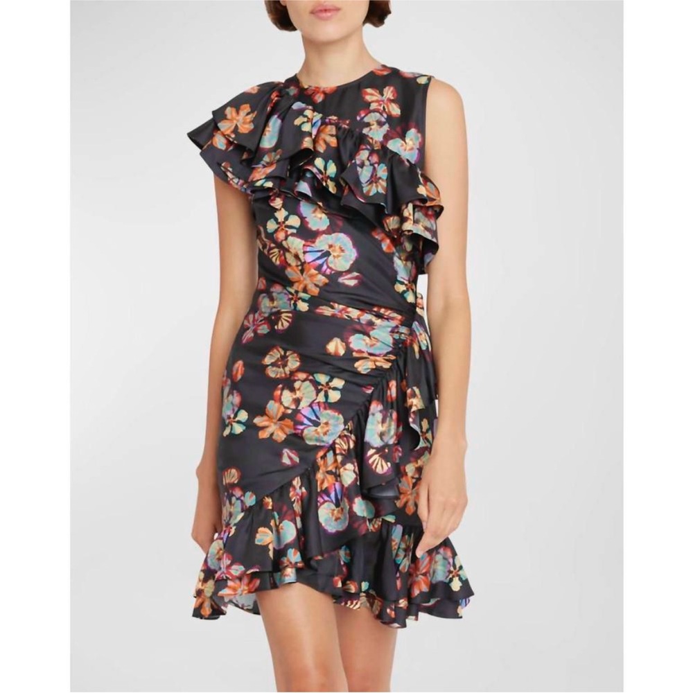Ulla Johnson Candace Asymmetrical Ruffled Cocktail Dress Floral Lune Size 0 NEW‎